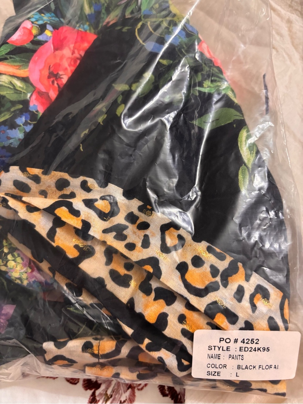 Wide-Leg Floral Pants with Leopard Stripe in Black. Retail $179 pants only - Picture 5 of 5
